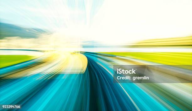 Vr Simulation Of Speeding Near The Lake Stock Photo - Download Image Now - Speed, Abstract, Blurred Motion