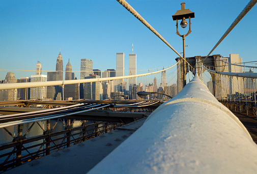 Brooklyn Bridge and Lower Manhattan at Sunrise in 1980, New York City