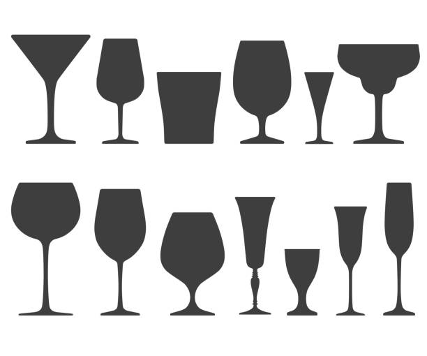 ilustrações de stock, clip art, desenhos animados e ícones de set of wineglass and glass icons isolated on white background - wineglass wine glass red wine