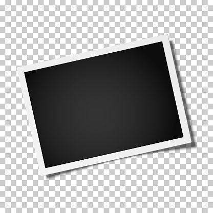 Retro realistic vector photo frame placed horizontally slightly tilted on transparen background. Template photo design.