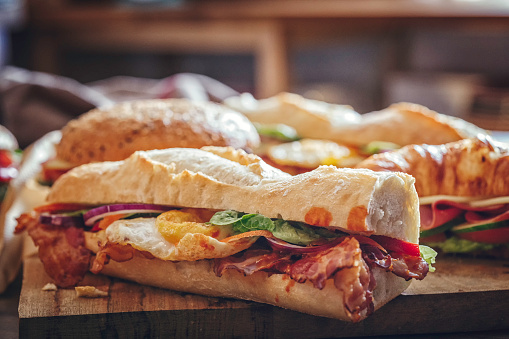 Baguette Sandwich with Fried Egg and Bacon