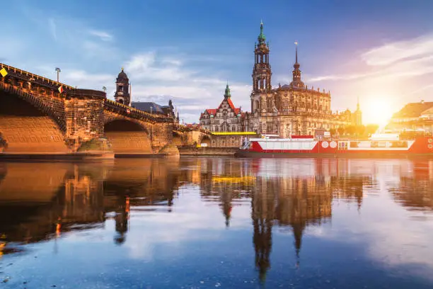 Photo of Dresden city skyline panorama at Elbe River and Augustus Bridge, Dresden, Saxony, Germany