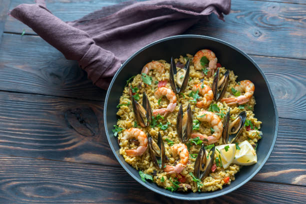 istock Seafood paella in the pan 923414632