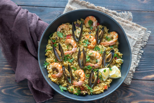 istock Seafood paella in the pan 923417186
