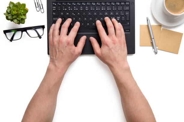 istock Businessman Using Laptop Isolated White Background 923417684