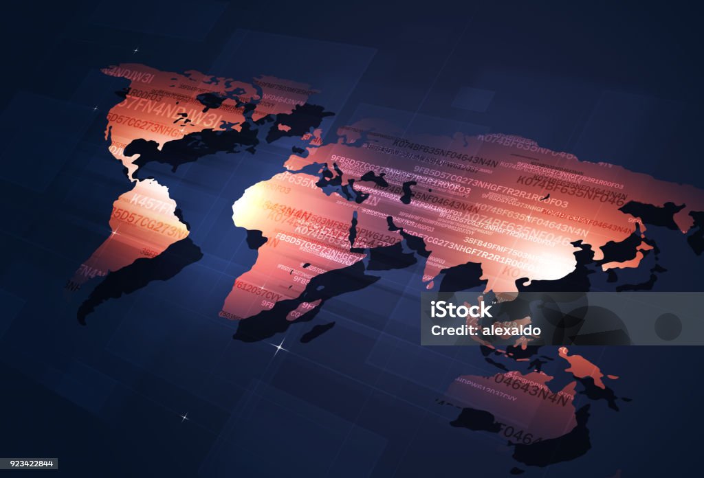 Digital Coding On World Map Stock Illustration - Download Image Now ...