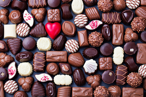 Assortment Of Fine Chocolate Candies White Dark And Milk Chocolate Sweets  Background Copy Space Top View Stock Photo - Download Image Now - iStock
