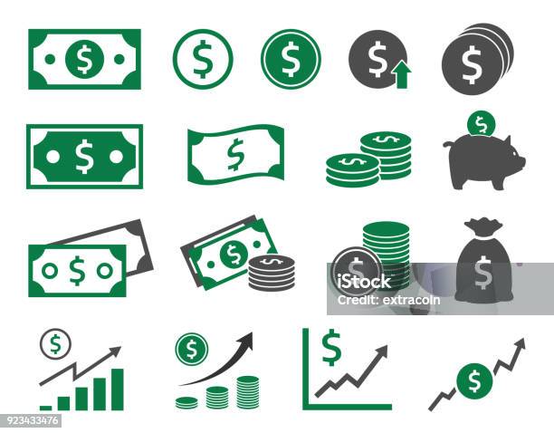 Vetores de Ícone De Conjunto Dinheiro Dólar Ícones e mais imagens de Ícone de Computador - Ícone de Computador, Moeda Corrente, Moeda