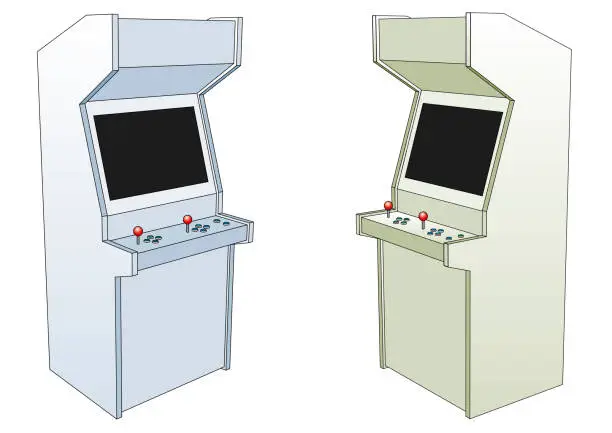 Vector illustration of Two Classic arcade game machines isolated over white