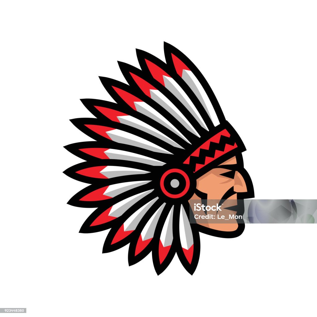 Icône de tête de chef indien. Mascotte d’amérindienne. - clipart vectoriel de Peuples autochtones d'Amérique libre de droits