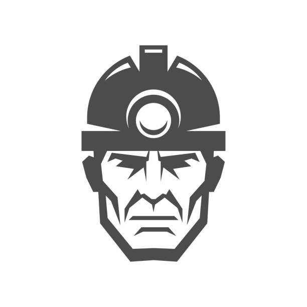 ilustrações, clipart, desenhos animados e ícones de mineiro em um logotipo do capacete. ícone de collier - hardhat helmet hat construction