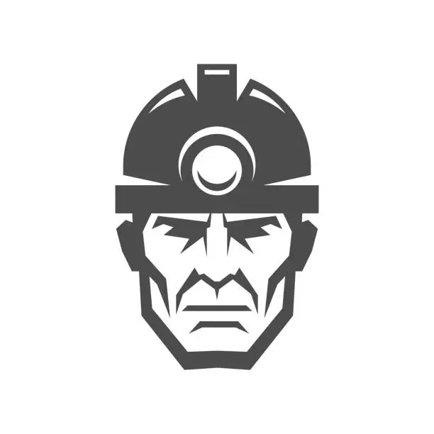 Vector illustration of Miner in a helmet logo. Collier icon