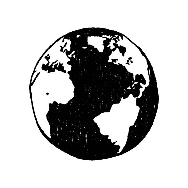 Hand drawn textured icon with planet Earth vector illustration.