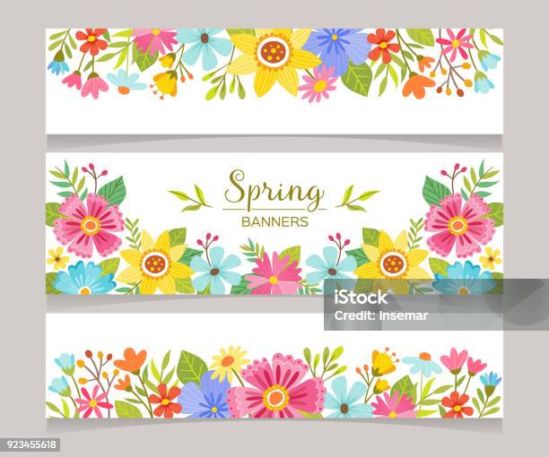 Seasonal Spring Decorative Banners Stock Illustration - Download Image Now - Flower, Springtime, Border - Frame