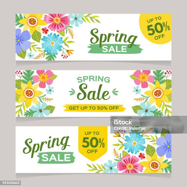 Seasonal Spring Sale Banners Stock Illustration - Download Image Now - Springtime, Sale, Flower