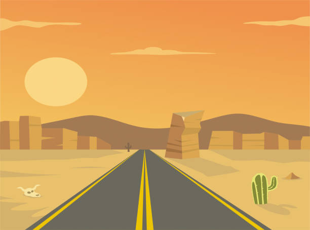 иллюстрация вектора пустынного шоссе - desert road desert road landscape stock illustrations