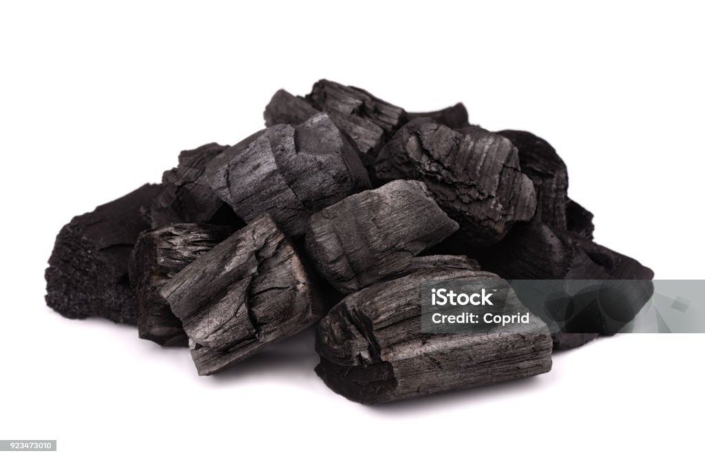 Charcoal Pile of charcoal isolated on white Coal Stock Photo