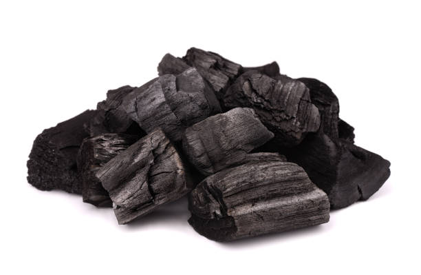 Charcoal Pile of charcoal isolated on white bumpy photos stock pictures, royalty-free photos & images