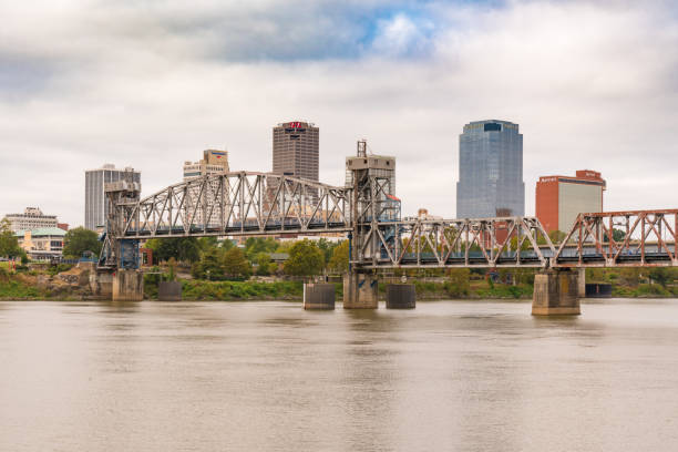 LITTLE ROCK, AR - OCTOBER 11, 2017:  Little Rock Junction Bridge and city skyline from across the Arkansas River