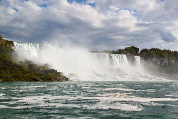 istock Niagara fall Horseshoe. Ontario. Canada. Beautiful waterfall on blue sky and white clouds background. 923488384