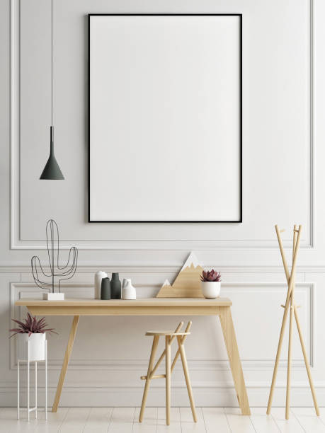 istock Mock up poster in working area, your work here 923497490