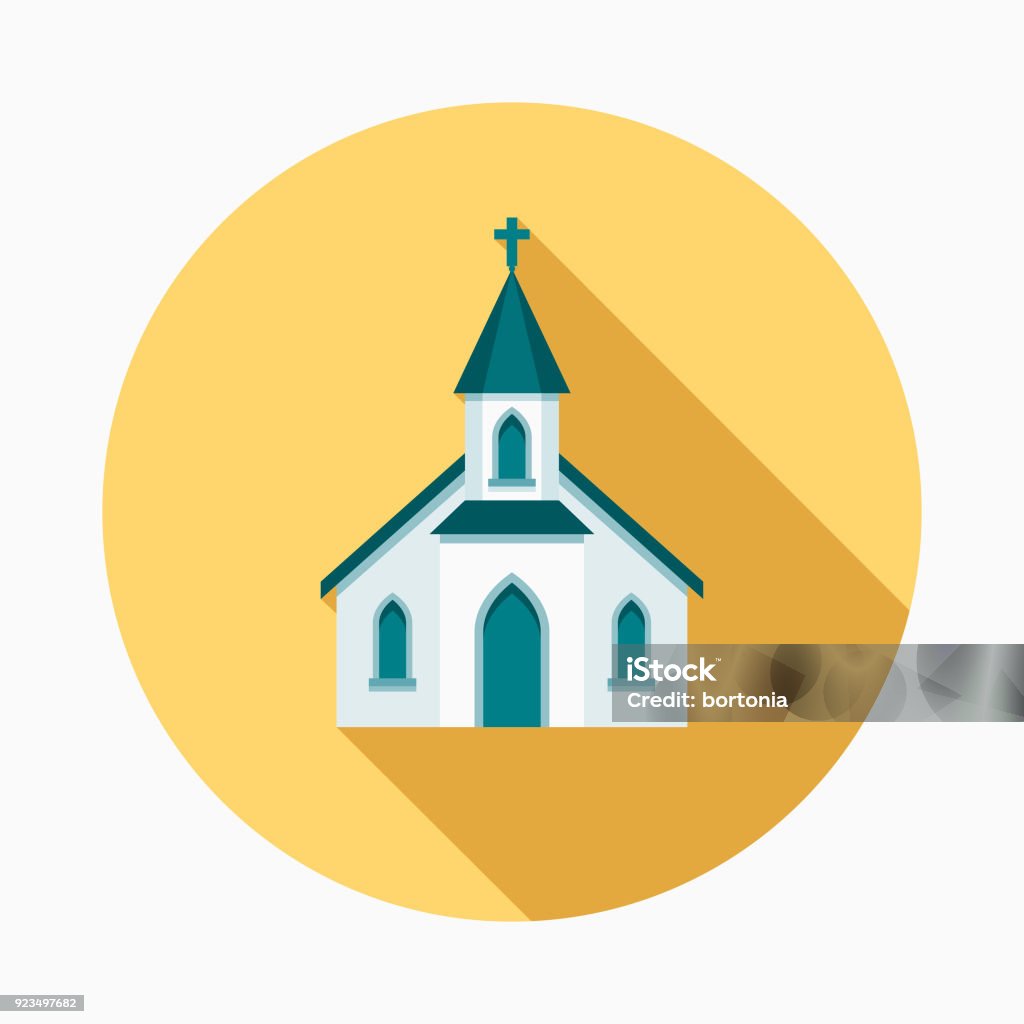 Church Flat Design Easter Icon with Side Shadow A pastel colored flat design Easter icon with a long side shadow. Color swatches are global so it’s easy to edit and change the colors. Church stock vector