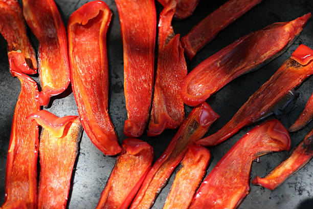 Grilled red peppers stock photo