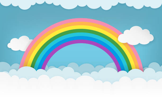 Cartoon Cloudscape Background With Paper Clouds And Rainbow Cloudy  Landscape Wallpaper Clean And Minimal Scenery Background For Childrens  Bedroom Baby Nursery Baby Room Decor Vector Illustration Stock Illustration  - Download Image Now -