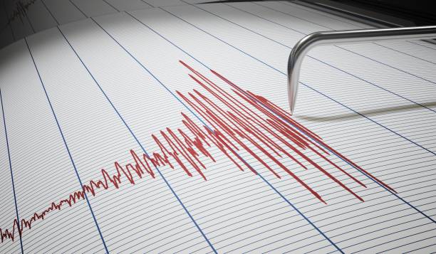 지진계 지진 탐지 또는 거짓말 탐지기에 대 한 차트를 그림입니다. 3d 렌더링 그림. - seismograph seismic earthquake quake 뉴스 사진 이미지