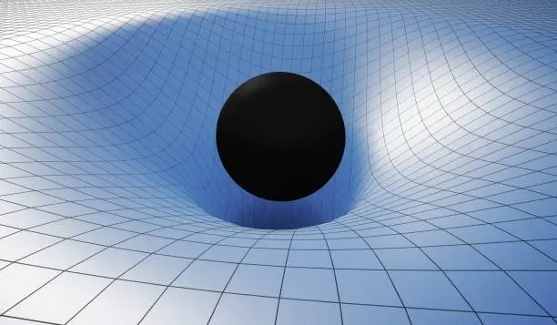 Singularity of blackhole and wormhole caused by gravity of massive black hole. 3D rendered illustration.