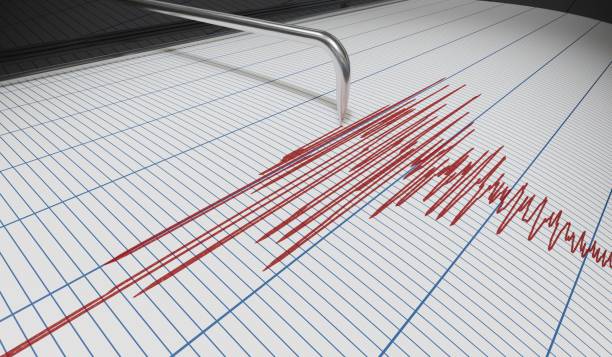 sismógrafo para detección de terremoto o detector de mentiras es dibujo gráfico. 3d prestados ilustración. - quake fotografías e imágenes de stock