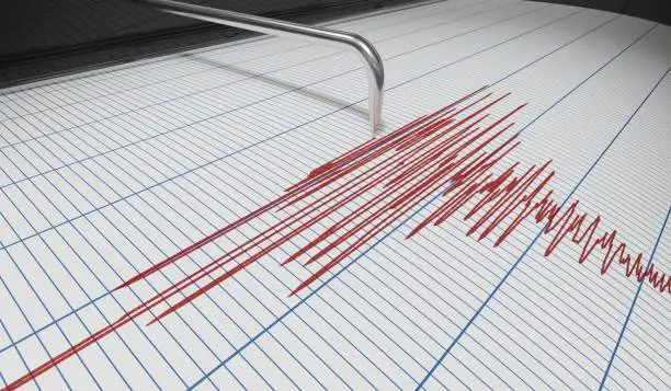 Photo of Seismograph for earthquake detection or lie detector is drawing chart. 3D rendered illustration.