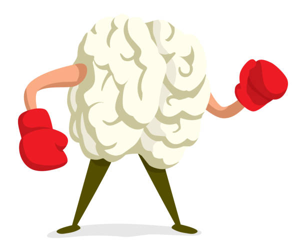 Aggressive brain wearing boxing gloves vector art illustration
