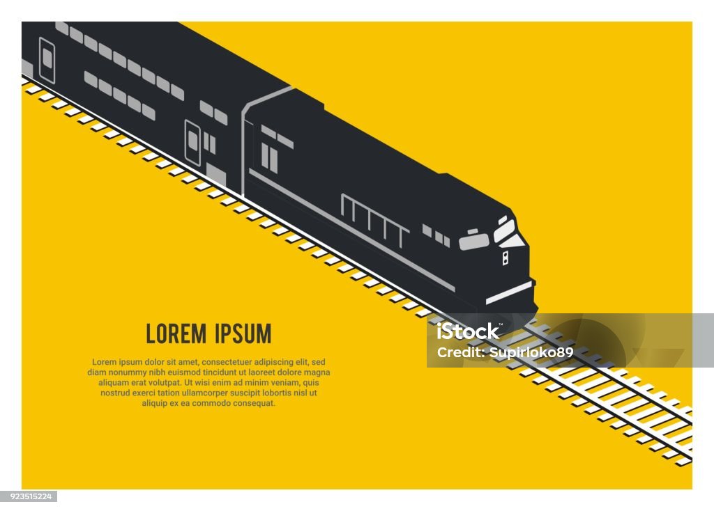 simple ilustración isométrica silueta del tren de pasajero de dos pisos - arte vectorial de Vía de tren libre de derechos