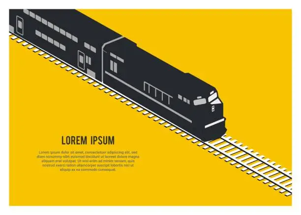Vector illustration of double decker passenger train silhouette simple isometric illustration