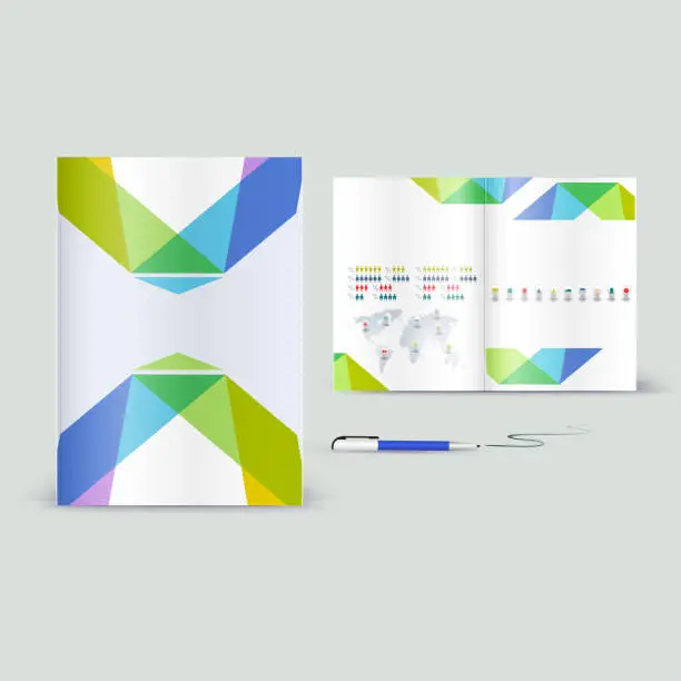 Vector illustration of Corporate booklet promotion template with color elements. Vector company brichure business style for advertising, report or guideline. Stationery template with abstract pattern theme illustration.