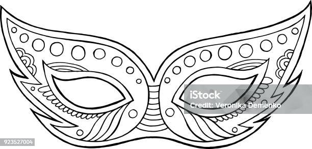 Mardi Gras Mask Outline Isolated Element Coloring Page For Adults Vector Illustration Stock Illustration - Download Image Now