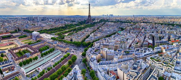Aerial cityscape of Paris with Eiffel tower