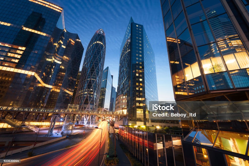 Business district of Paris (France) called : La Défense Night Stock Photo