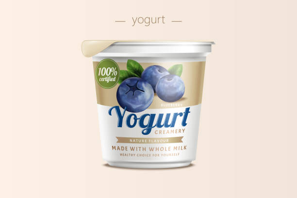 illustrazioni stock, clip art, cartoni animati e icone di tendenza di design del pacchetto yogurt al mirtillo - yogurt container