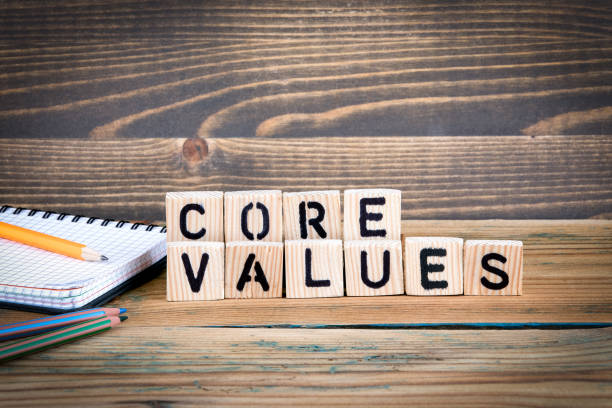 istock core values. Wooden letters on the office desk, informative and communication background 923536498