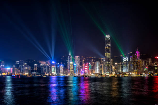 istock Hong Kong Central Business District at night with laser beam 923544062