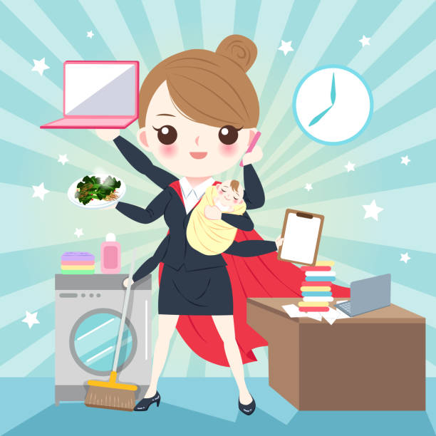 Cartoon Super Business Woman Stock Illustration - Download Image Now -  Busy, Women, Working Mother - iStock