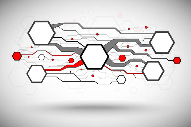 相互に連結された細胞の赤黒灰色接続 - ideas biotechnology construction business点のイラスト素材／クリップアート素材／マンガ素材／アイコン素材