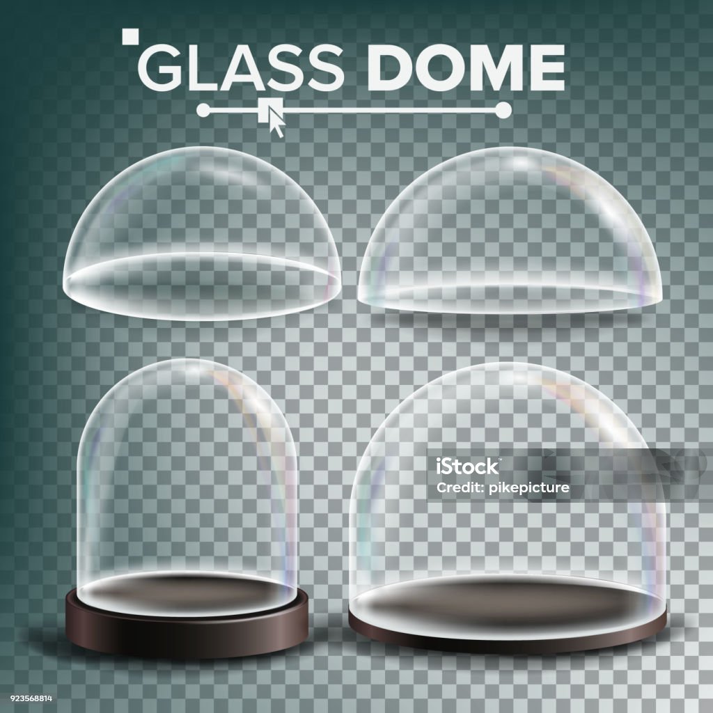 Glass Dome Set Vector. Advertising, Presentation Design Glass Element. Different Types. Empty Glass Crystal Dome. Template Mockup. Isolated Transparent Illustration Glass Dome Set Vector. Advertising, Presentation Design Glass Element. Different Types. Empty Glass Crystal Dome. Template Mockup. Transparent Illustration Glass - Material stock vector