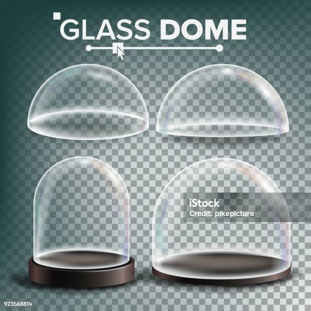 Glass Dome Set Vector Advertising Presentation Design Glass Element Different Types Empty Glass Crystal Dome Template Mockup Isolated Transparent Illustration Stock Illustration - Download Image Now