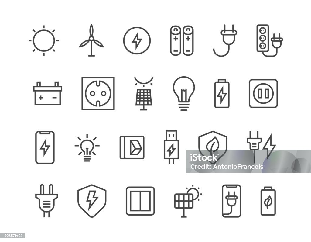 Simple Set of Surge Protector Related Vector Line Icons. Contains such Icons as American/European Socket, USB Charge, Child Protection and more. Editable Stroke. 48x48 Pixel Perfect. eps 10 Icon Symbol stock vector