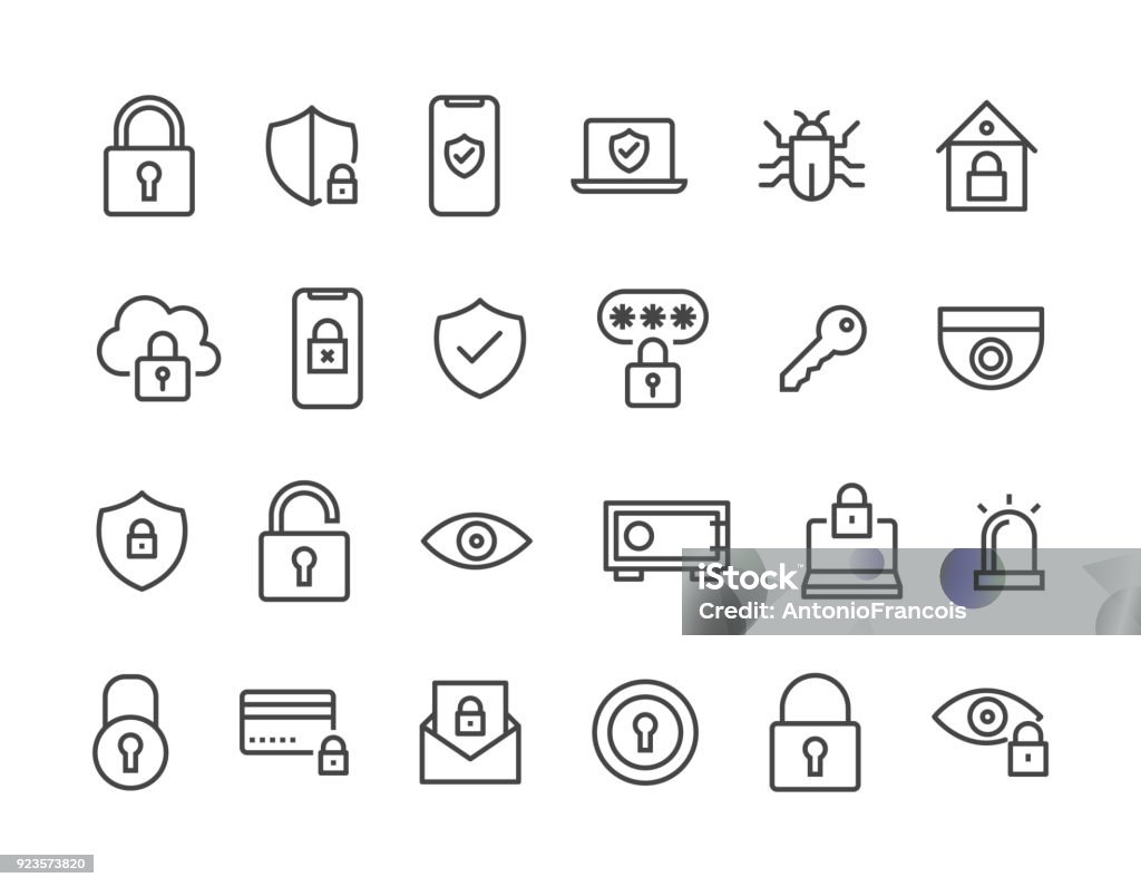 Set of Security Related Vector Line Icons. Editable Stroke. 48x48 Pixel Perfect. eps 10 Icon Symbol stock vector