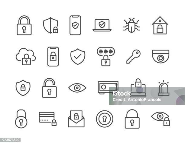 Set Of Security Related Vector Line Icons Editable Stroke 48x48 Pixel Perfect Stock Illustration - Download Image Now