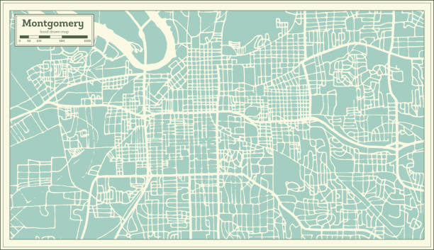 Montgomery Alabama USA City Map in Retro Style. Outline Map. Montgomery Alabama USA City Map in Retro Style. Outline Map. Vector Illustration. alabama map of cities stock illustrations